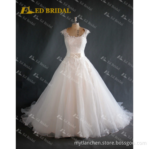 LN71 Round Neckline Lace Appliqued Real Sample Organza Wedding Dresses Whole Sale China